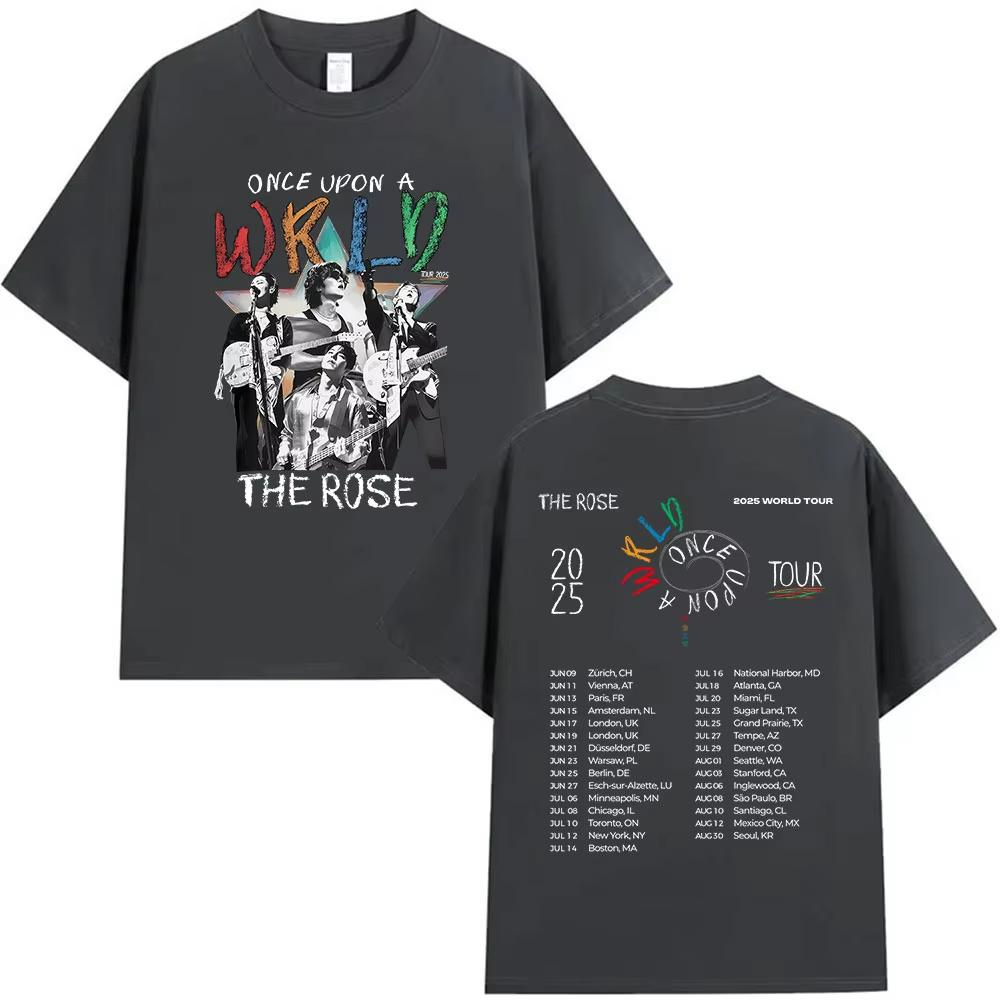 2025 Summe Kpop The Rose Once Upon AWRLD Welttournee T-Shirt Herren Hip Hop Korea 100 Reine Baumwolle Bedrucktes T-Shirt Kleidung T-Shirts