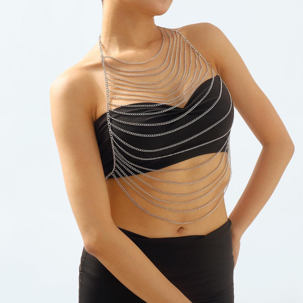 Simple And Fashionable Multi-layer Tassel Chain Chest Chain Sexy Exaggerated Bikini Halter Neck Body Chain For Women