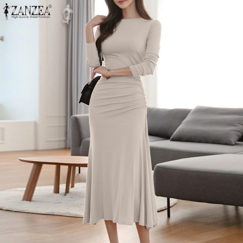 VERO MODA Abito Lungo A Coste Maniche Lunghe, Modello Aderente, Scollo Tondo, Colore VMLAVENDER, 95% Cotone 5% Elastan