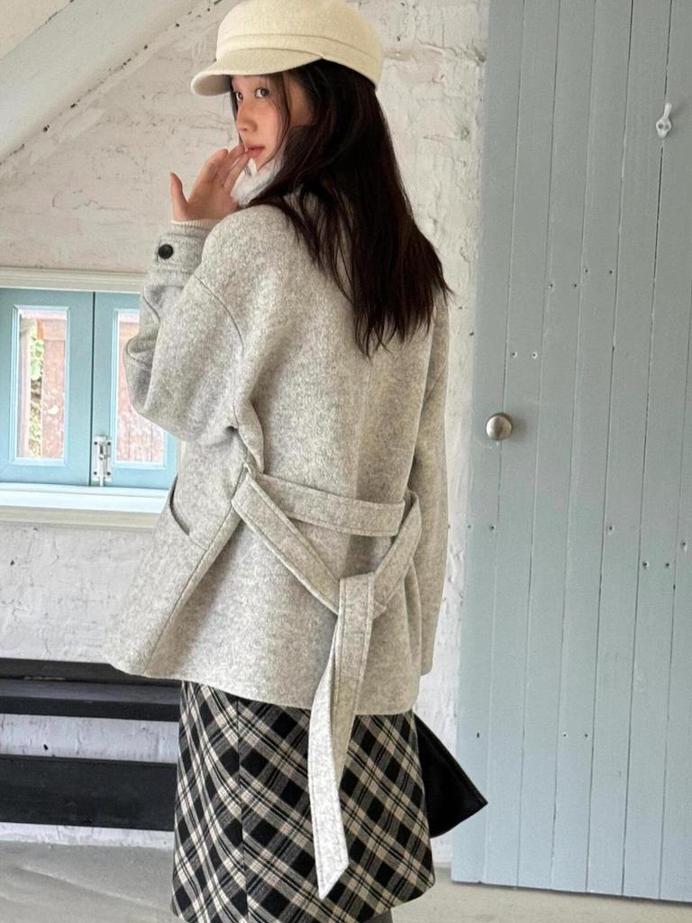 Women's Korean Retro Wool Tweed Plaid Mid-Length Skirt for Autumn/Winter