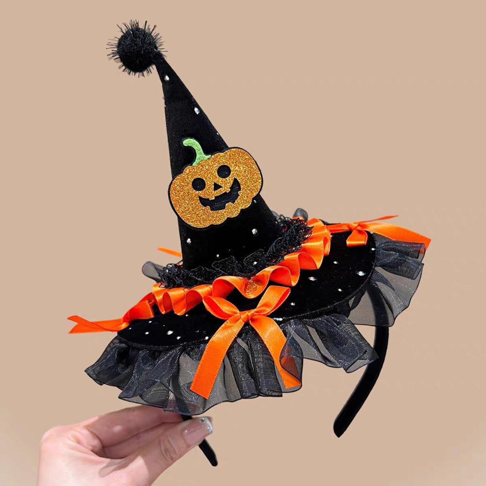 Pumpkin Halloween Witch Hat Headband Spider Cone Hat Hair Hoop Photo Props