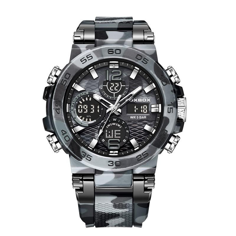 Men's Dual Display Waterproof Silicone Sport Watch with Calendar & Luminous Features