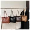 Vintage Large Capacity Faux Leather Tote Bag for Women, Chic Korean Style Commuter Shoulder Handbag, Soft Texture Fashion Work Bag