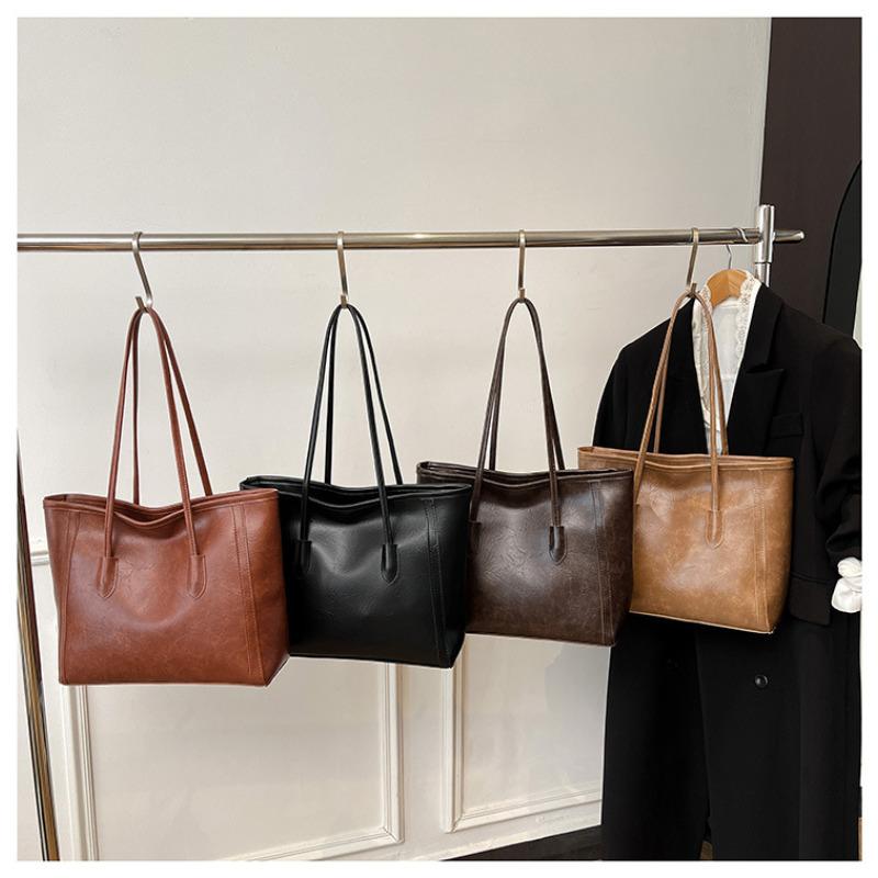 Vintage Large Capacity Faux Leather Tote Bag for Women, Chic Korean Style Commuter Shoulder Handbag, Soft Texture Fashion Work Bag