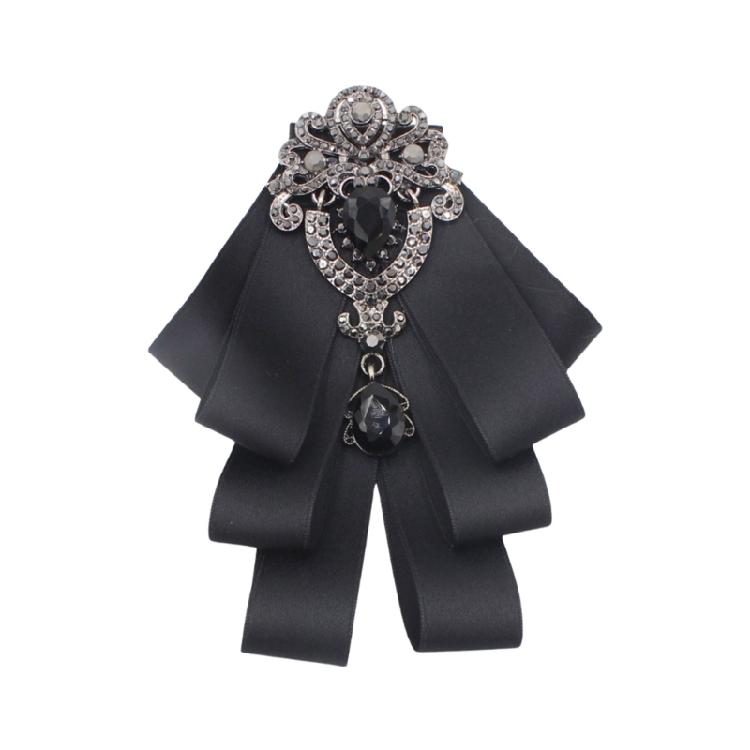 Ribbon Bows Brooch Rhinestones Pretied Bowtie for Women Men Wedding Party Christmas Ceremony Crystal Bowknot Neck Tie