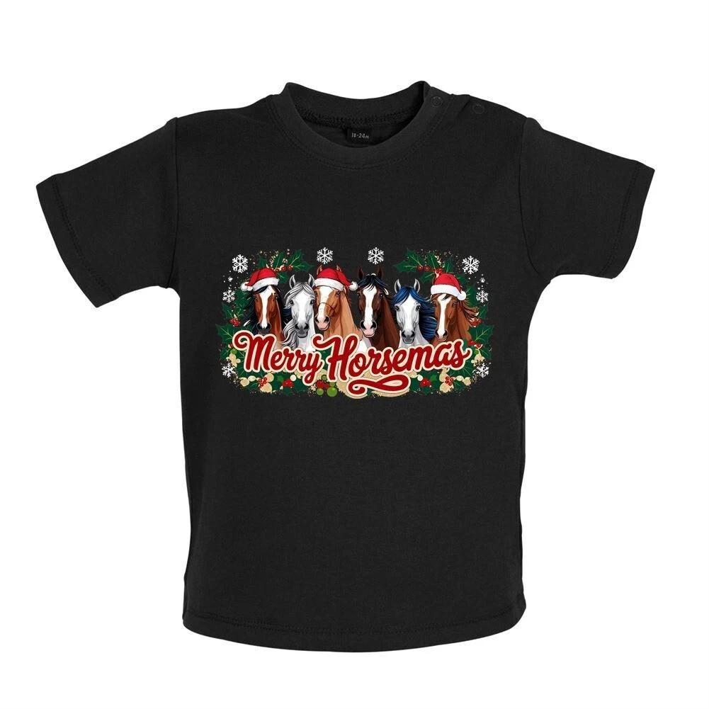 Happy Horsemas Crown - Kids T-Shirt Tees Top - Horses Ride Christmas Horse 150