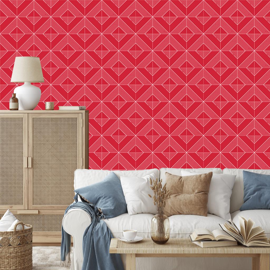 Wallpaper Geometric rhombuses coral, red background 50x1000