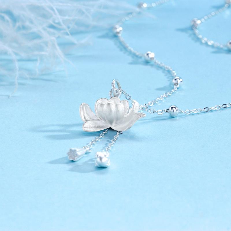 Two Worlds Lotus Tassel Necklace Women'S Niche New Chinese National Style Creative Necklace Gift Women Premium
