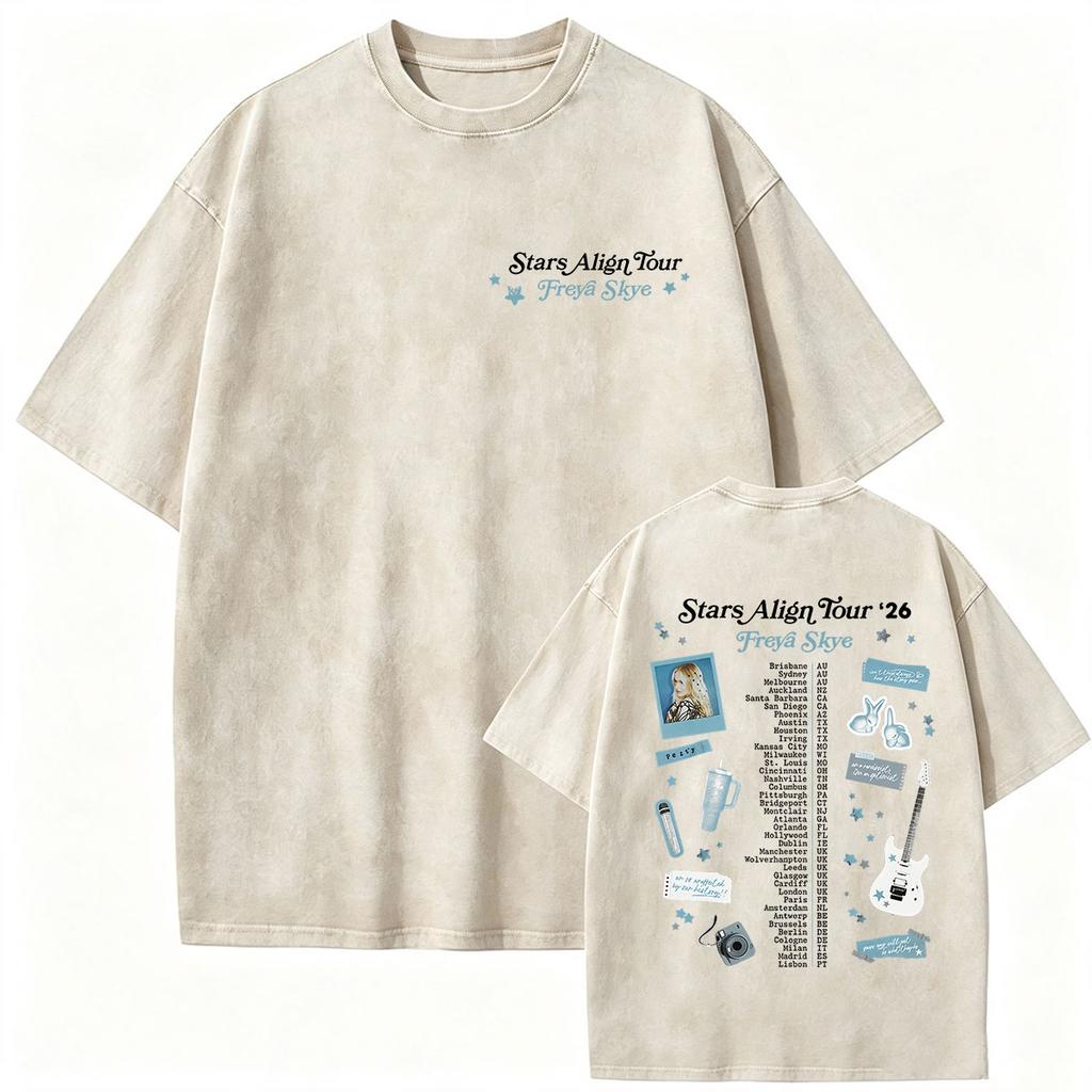 Freya Skye Stars Align Tour 2026 Vintage Washed T Shirt Unisex Unisexs Fashion Oversized Cotton Tshirt Aesthetic Clothing Tshirts
