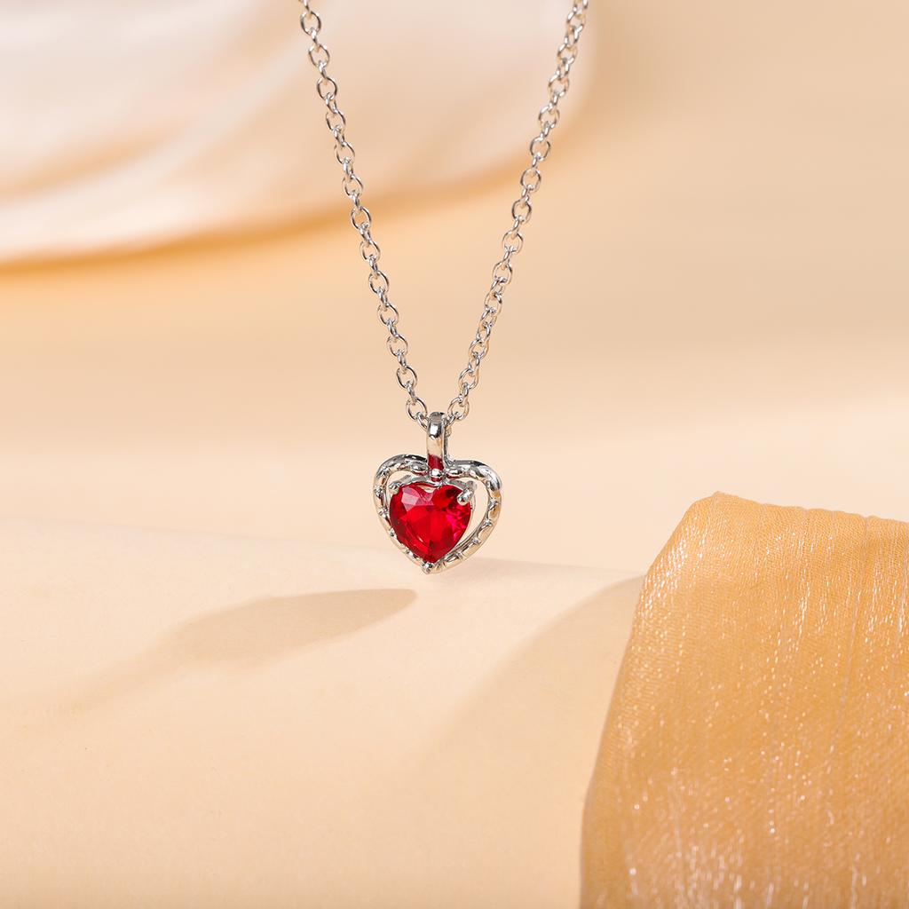 Heart Shaped Fashion 925 Sterling Silver Red Love Crystal Necklaces