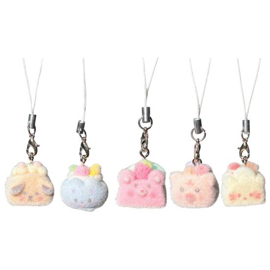 Decorative Pendant with Lanyard Flocked Cake Dog Pig Bear Shape Keychain Bag Charm Mobile Phone Hanging Ornament