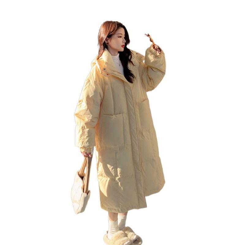 Einfarbige Damenjacke Extra Lang 2024 Herbst und Winter Neu Trendige Kapuzenjacke Verdickt Locker Lässig