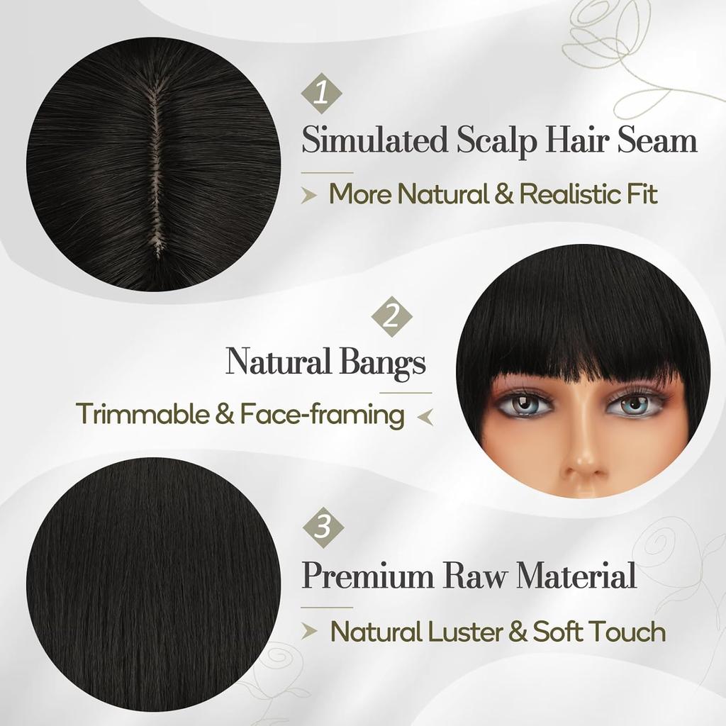 Synthetic 12 Inch Short Bob Black Wig With Bangs for Women Natural Looking Soft Hair Replacement Wigs Velma Kelly Halloween