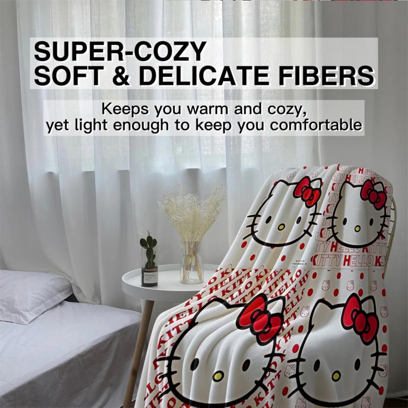 Hello Kitty Flannel Throw Blanket, Cute Cartoon Soft Warm Fleece Blanket for Sofa, Bed, Travel, Camping, Kids & Home Decor
