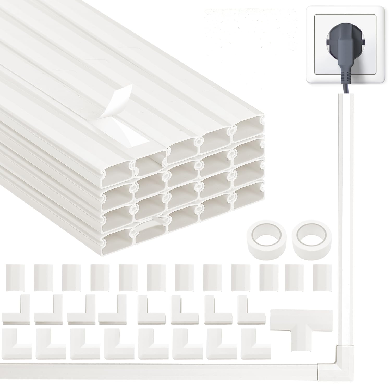 

NIJYUAPU Peel-and-Stick Cable Covers for Cord Management, Cable Organization, No Tools Required, Cuttable, Flame-Retardant, Insulated, Durable,