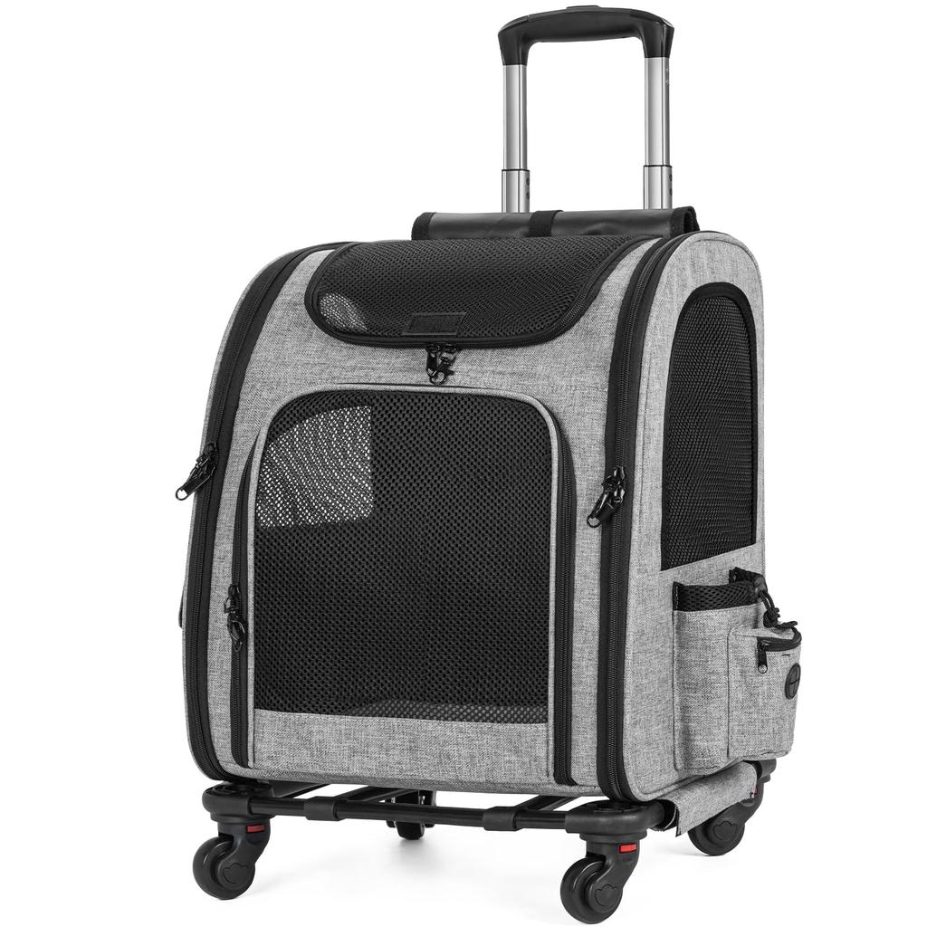 Rxakudedo Haustierwagen mit abnehmbarer Tragetasche für Katzen und kleine Hunde, multifunktional für Spaziergänge und graue Räder, Rucksack, atmungsaktiv, faltbar,