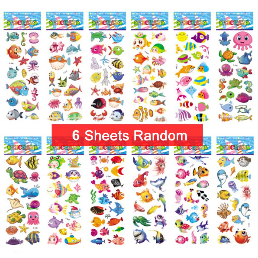 6pcs/set Children Sticker Cartoon Style Cute Stickers Scrapbook Album DIY Decoration Toy for Girls Boys Birthday Gifts TMZ