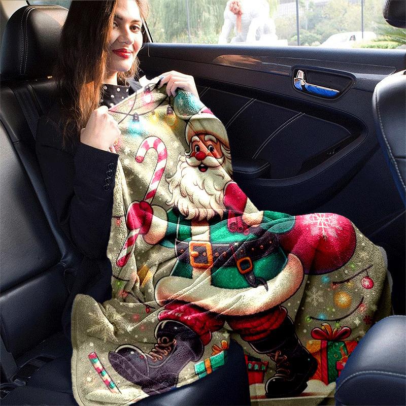 1pc Santa Claus Printing Lightweight Flannel Blanket, Comfortable and Warm Blanket, for Camping Sofa Bed and Couch Office, Gift Blankets In All