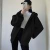 Unisex Solid Color Zip Up Hooded Jacket Oversized Loose Long Sleeve Casual Hoodie Outerwear