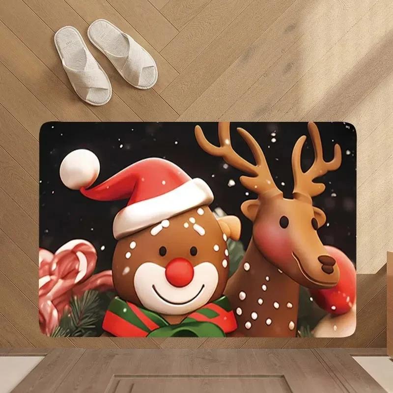 Weihnachten Cartoon Dekorative Diatomeenerde Teppich Eingang Badezimmer Küche Fußmatte Waschbar Schmutzabweisend Rutschfest Saugfähiger Teppich