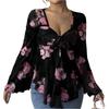 Women's Printed Work Clothes, Sloping Collar And Double Layer Pockets, Basic Top Pullover