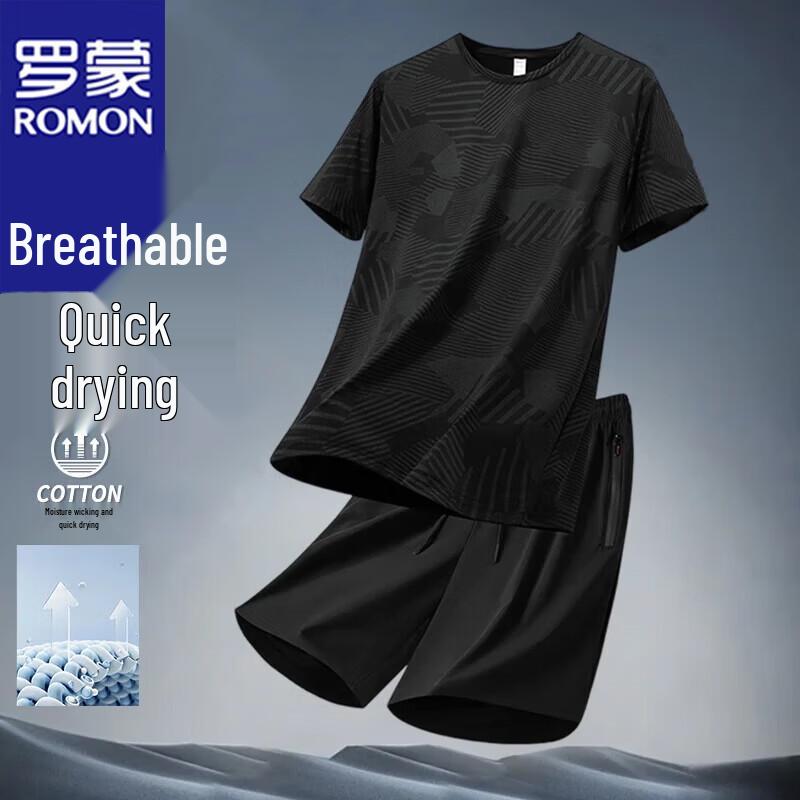 ROMON Men s Ice Silk Short Sleeve & Shorts Sport Set 3XL