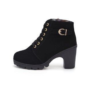 Large size leopard print short boots square head thick heel side zipper large size boots women