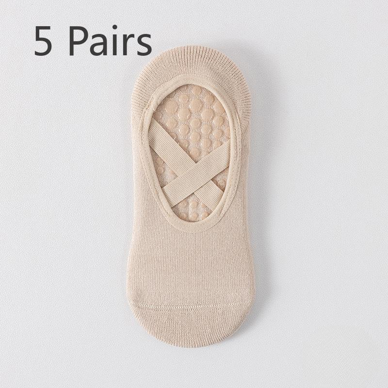 

5 пар профессиональных носков для йоги, женские, для занятий в помещении, специальные, для пилатеса, модели Four Seasons, спортивные носки, нескользящие, антифрикционные, для фитнеса и танцев 5 pairs бежевый