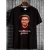 Black T Shirt with Man Wearing Hat And Scarf Print And German Text What Are You Afraid of for Casual Wear