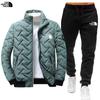 Men's Cross-Border Winter Warm Cotton-Padded Stand-Up Collar Jacket and Trousers Two-Piece Set