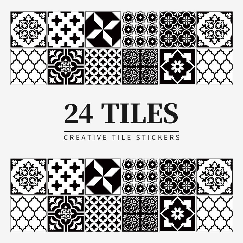 24 European Mandala Flower Tile Stickers: Waterproof, Self-Adhesive PVC for Kitchen & Bathroom Walls
