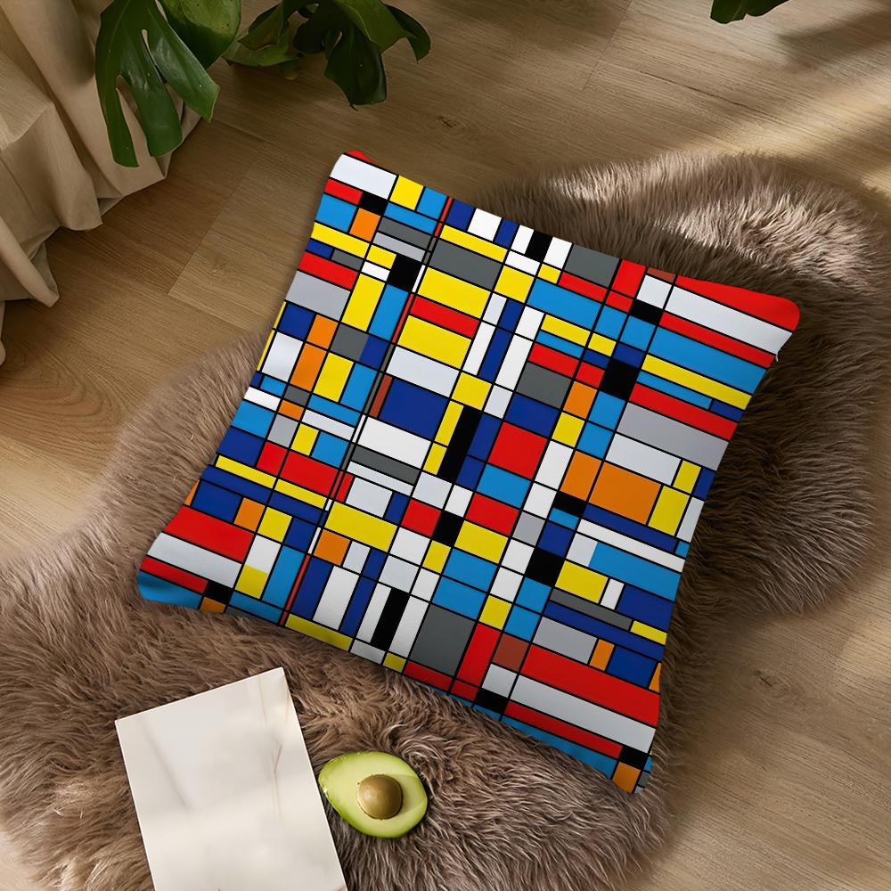 P-Painting Piet Mondrian Art Cushion Cover Living Room Accent Couch Back Support Square Lounge Restful Nap Companion Pillow Case