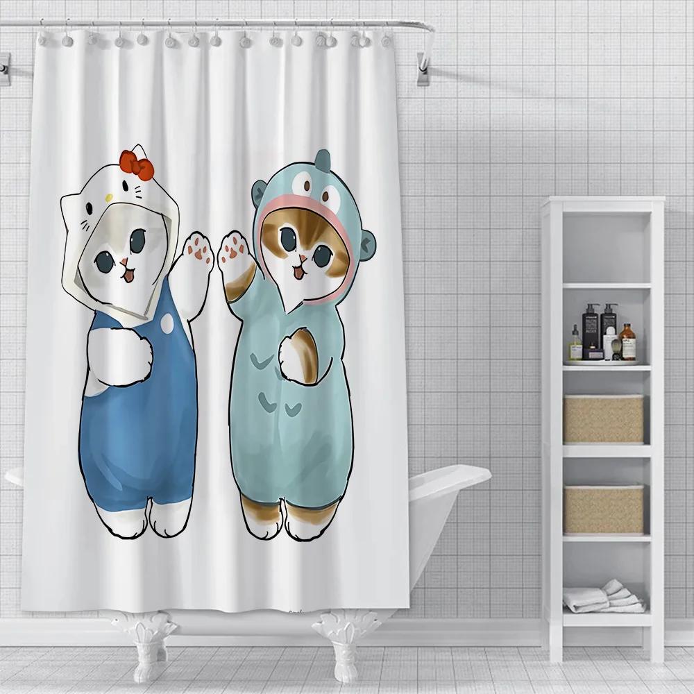 Shower Cute Cat Mofusands Curtain Waterproof Polyester Fabric Paint Colorful Bath Curtains Home Bathroom Decor Curtain With Hook