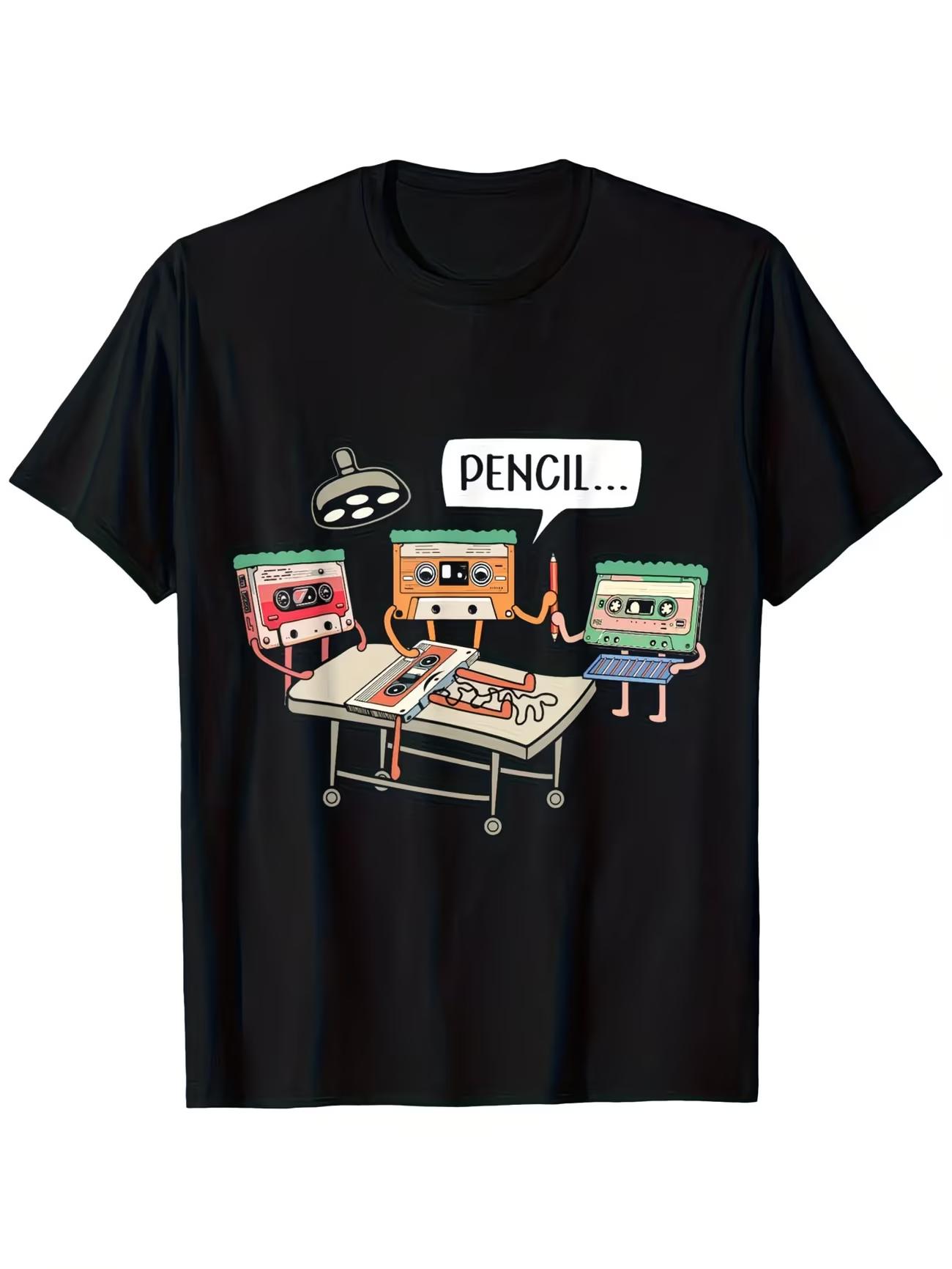 

Funny Cassette Tape and Pencil T-Shirt Men s 80s 90s Nostalgia Retro Music Tops Oversized Hip Hop Streetwear Cotton Tee Clothing 5XL різнокольоровий