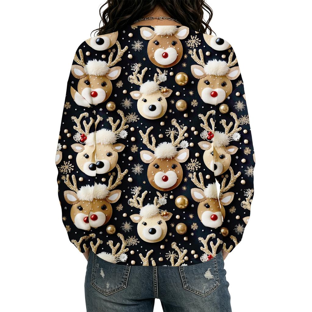Women's Fashion Long Sleeve Christmas Print Cardigan for Casual Holiday Wear
