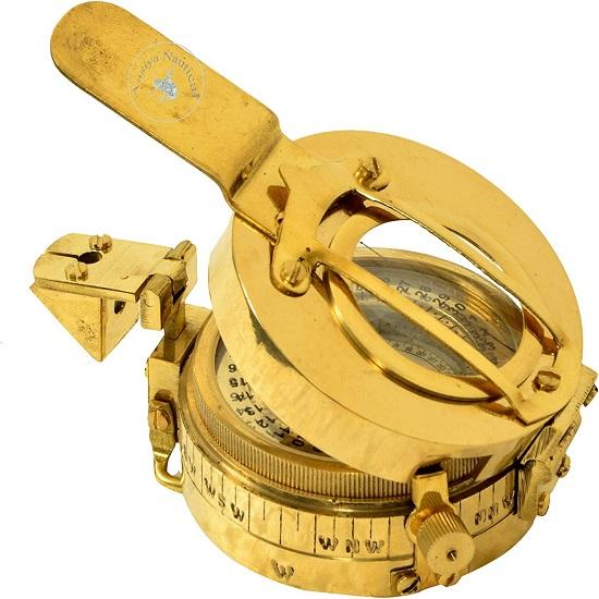 Old Vintage Military Compass Nautical Pocket Shiny Brass British Prismatic Compass