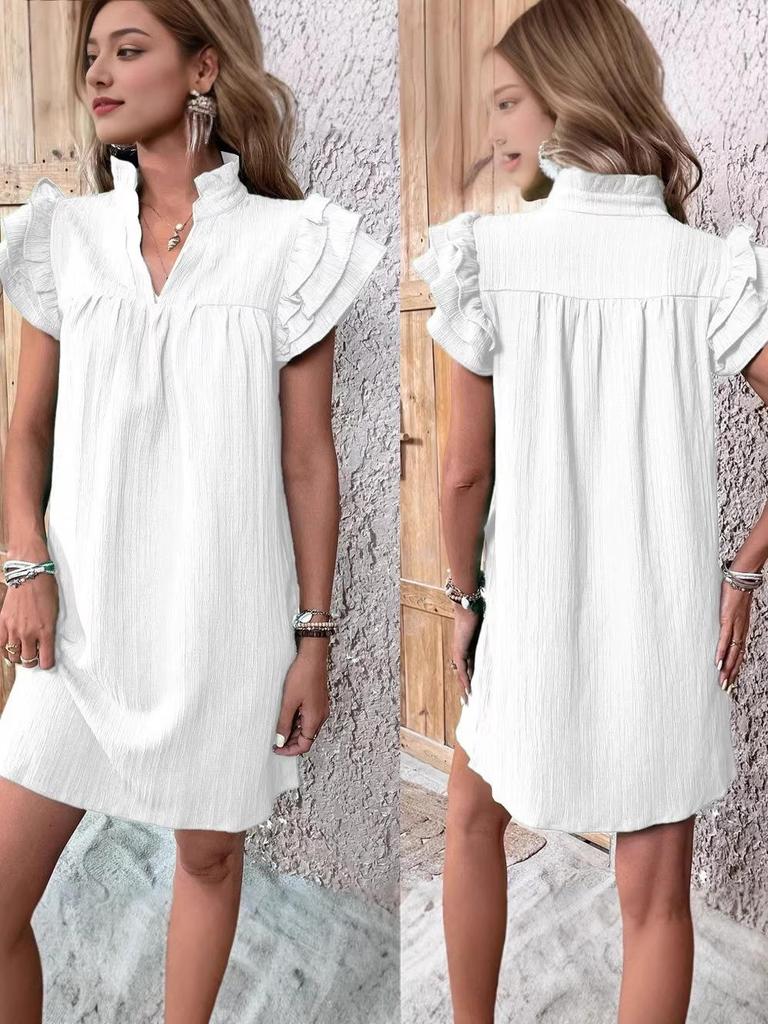 European & American Women's 2026 Summer Ruffle Sleeve V-neck Dress