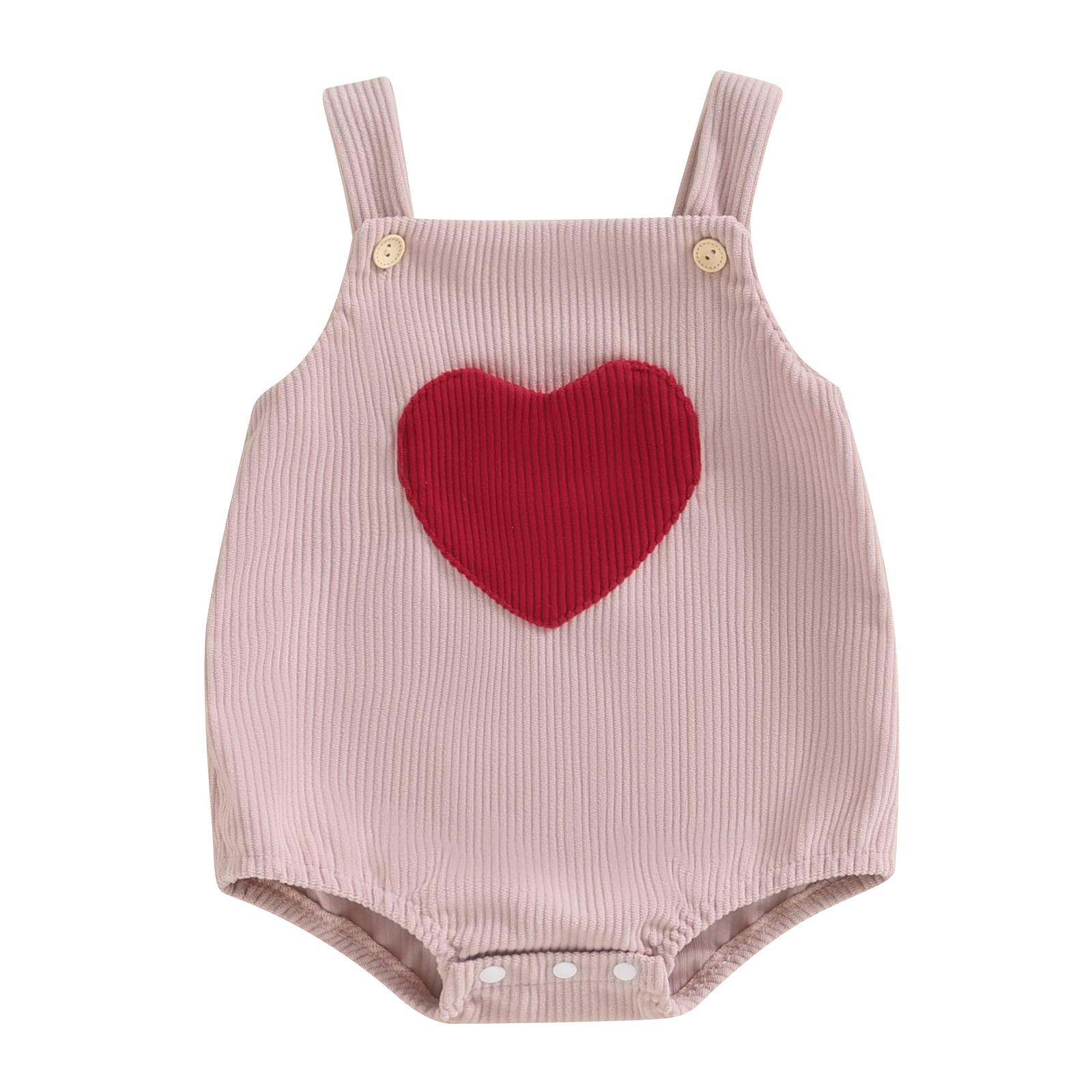 

Комбинезоны для маленьких мальчиков и девочек, вельветовые комбинезоны без рукавов с сердечками для детей 3, 6, 12 и 18 месяцев, одежда для новорожденных на день Святого Валентина 0-3 Months розовый