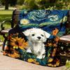 Puppy Sunflowers Outdoor Blanket, Soft And Comfortable Blanket, Casual Warm Outdoor Blanket, Camping Travel Blanket, Good Birthday Gift 1167