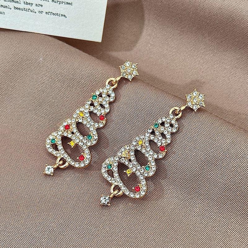 

Sparkling Christmas Tree Earrings with Rhinestones & 925 Silver Needle