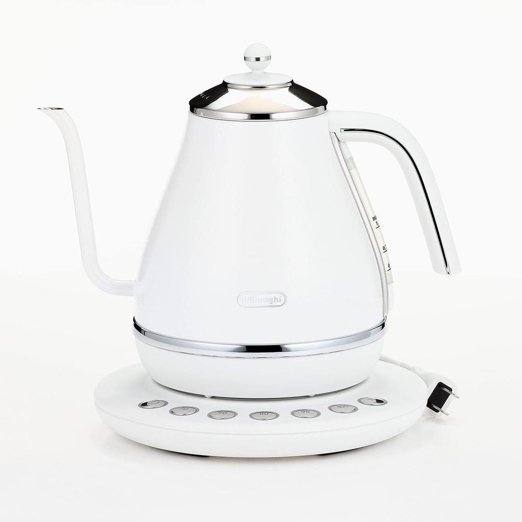 DeLonghi KBOE1230J-W Electric Cafe Kettle with Temperature Setting Function, 1.0 L (1.0 L) White