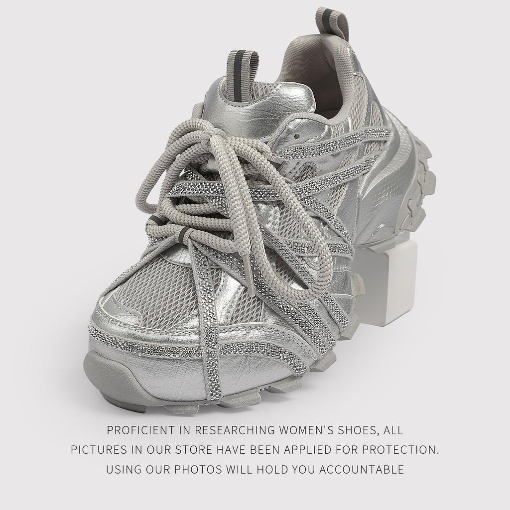 Silver Rhinestone Dad Shoes Women'S Ins Tide Summer ThickSoled Versatile Breathable Casual Sports Shoes