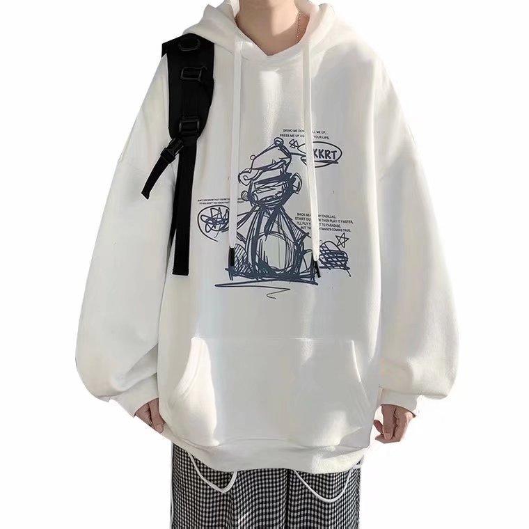 Spring and Autumn Hooded Sweater Trendy Hong Kong Style Casual Jacket Trendy Brand Top Loose Youth Print
