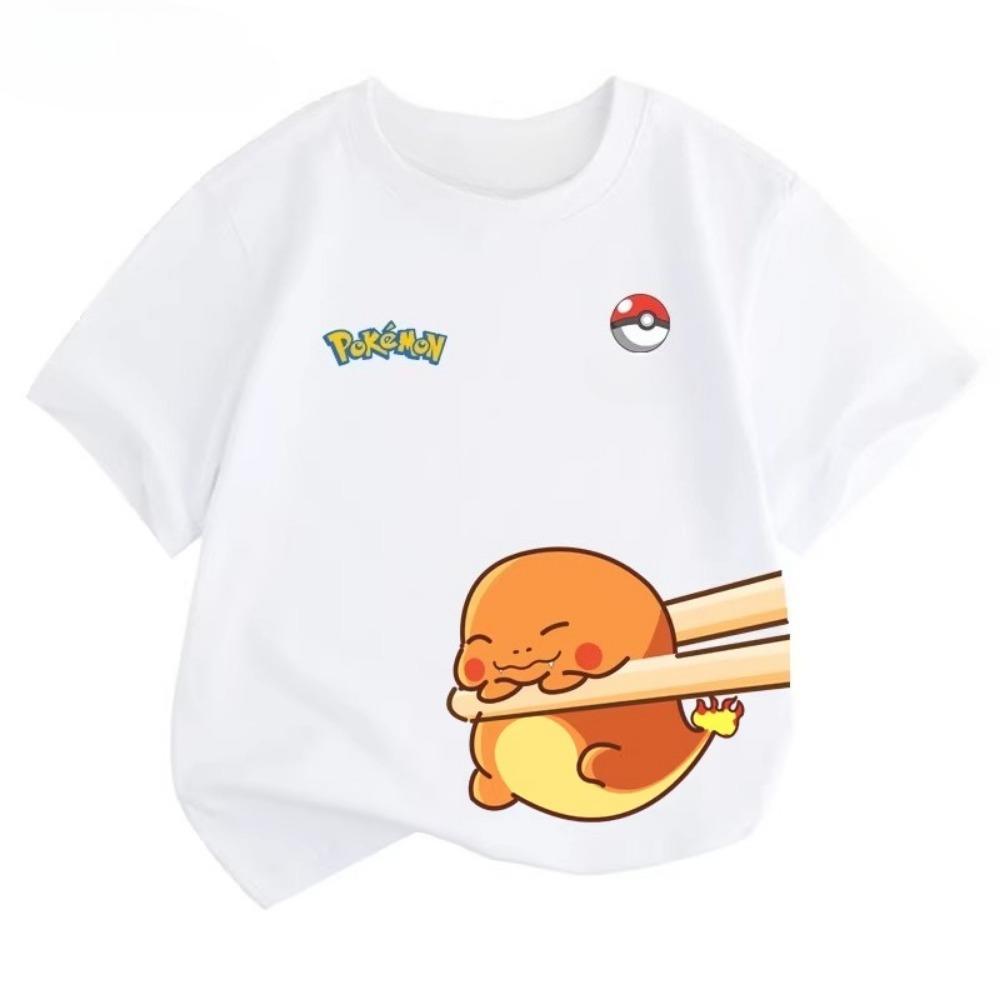 Potdemiel Estate Nuova T-shirt in Puro Cotone con Stampa Pikachu per Bambini, Ragazzi e Ragazze, T-shirt per Bambini Comoda e Traspirante