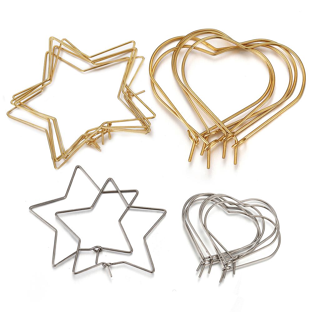 20pcs Stainless Steel Star Love Heart Earrings Pendants Wire Loop Hoops Gold Dangle Drop Earring DIY Jewelry Making Accessories