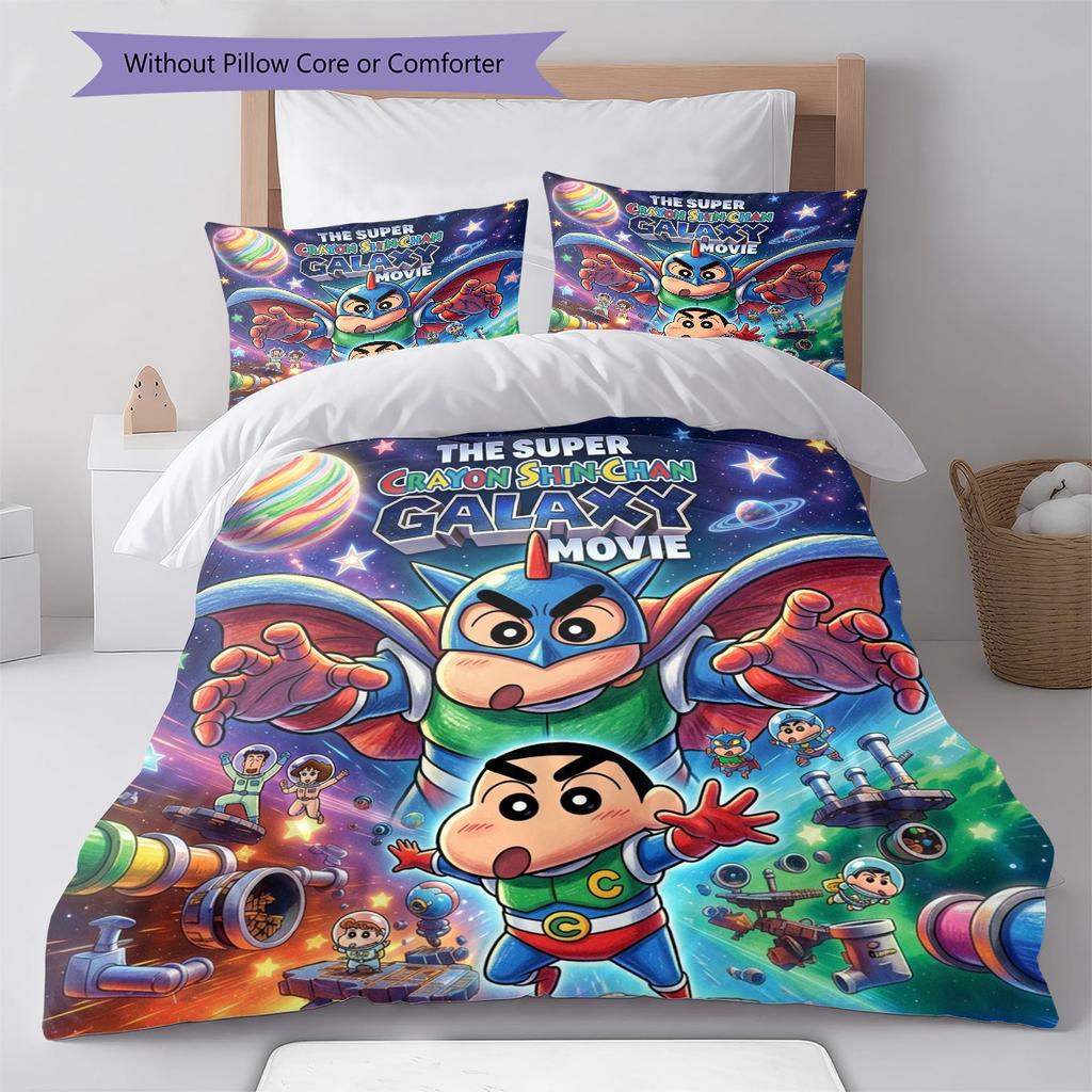 Crayon Shinchan Muster Bettwäsche Bettdecke Set Bettbezug Kissenbezug Zuhause Geburtstagsgeschenk(1 Bettbezug + 2 Kissenbezüge, ohne Füllung)