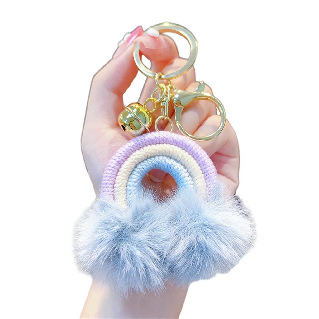 Rainbow Cloud Hairball Keychain Schoolbag Backpack Bag Charm Woven Plush Pendant Keychain Decoration Gifts for Friends