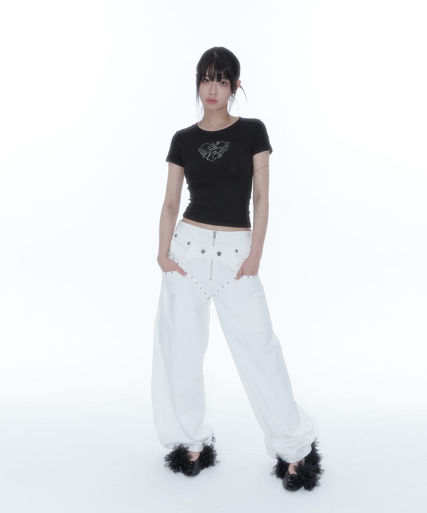 Kasiko Flower Heart Baby Tee Black