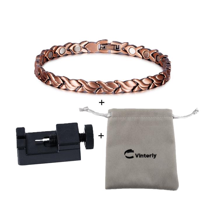 Vinterly Magnetic Pure Copper Bracelets for Women 6.5mm Vintage Chain Health Energy Magnet Arthritis Pain Relief Women Jewelry