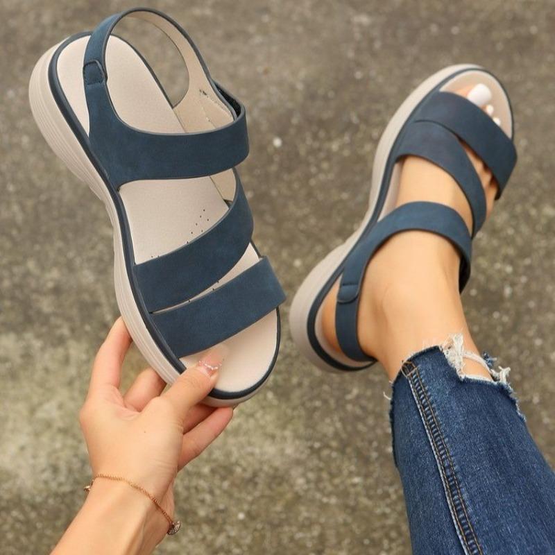 Women’s Hook-and-Loop Platform Flat Roman Sandals Comfortable Summer Shoes